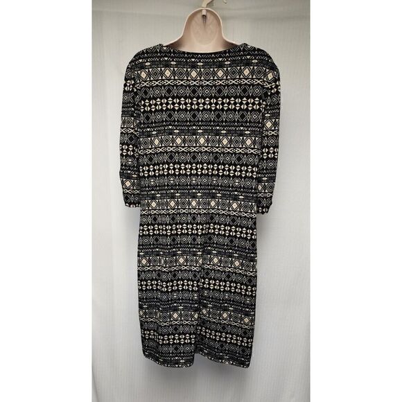 Perceptions New York black tan dress tucks Tribal pattern 3/4 sleeve Misses L - Picture 5 of 9